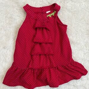 Gymboree Americana Red Polka Dot Halter Dress with Ruffles & Green Cherry Bow